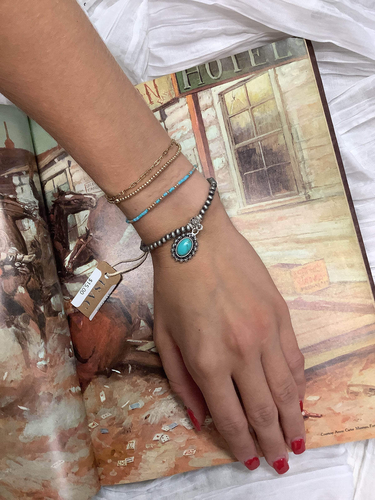 Navajo Pearl Stretch Bracelet with Turquoise Charm