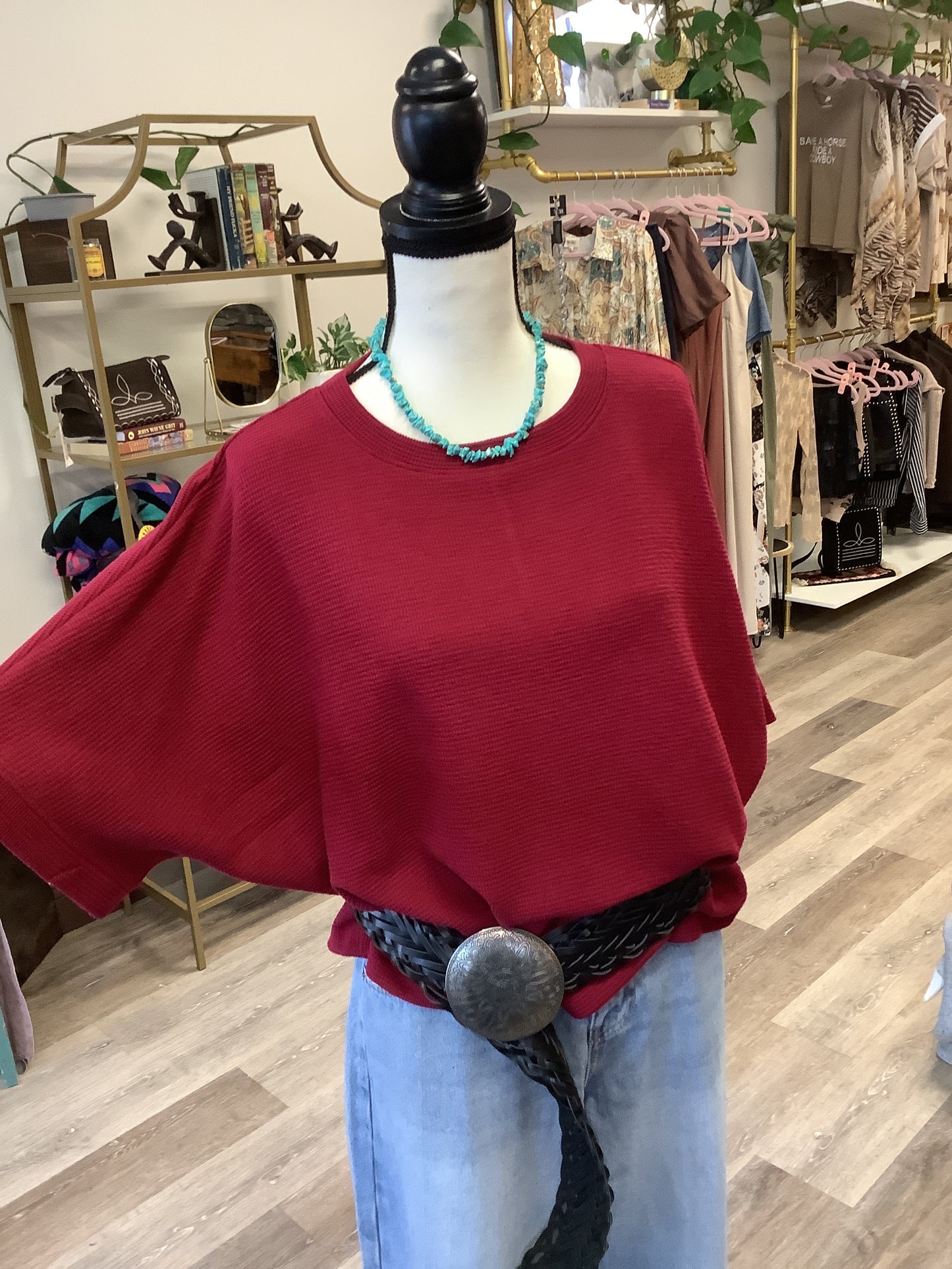 Double Knit Short Sleeve Sweater Top // Wine