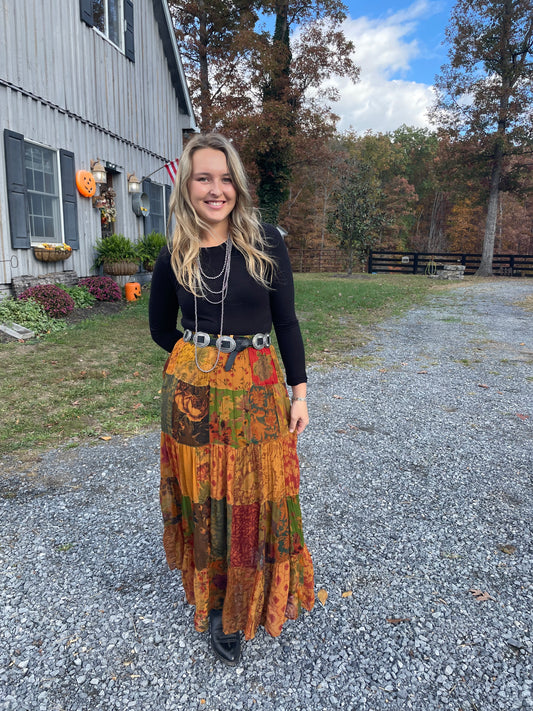 Rustic Patchwork Maxi Skirt