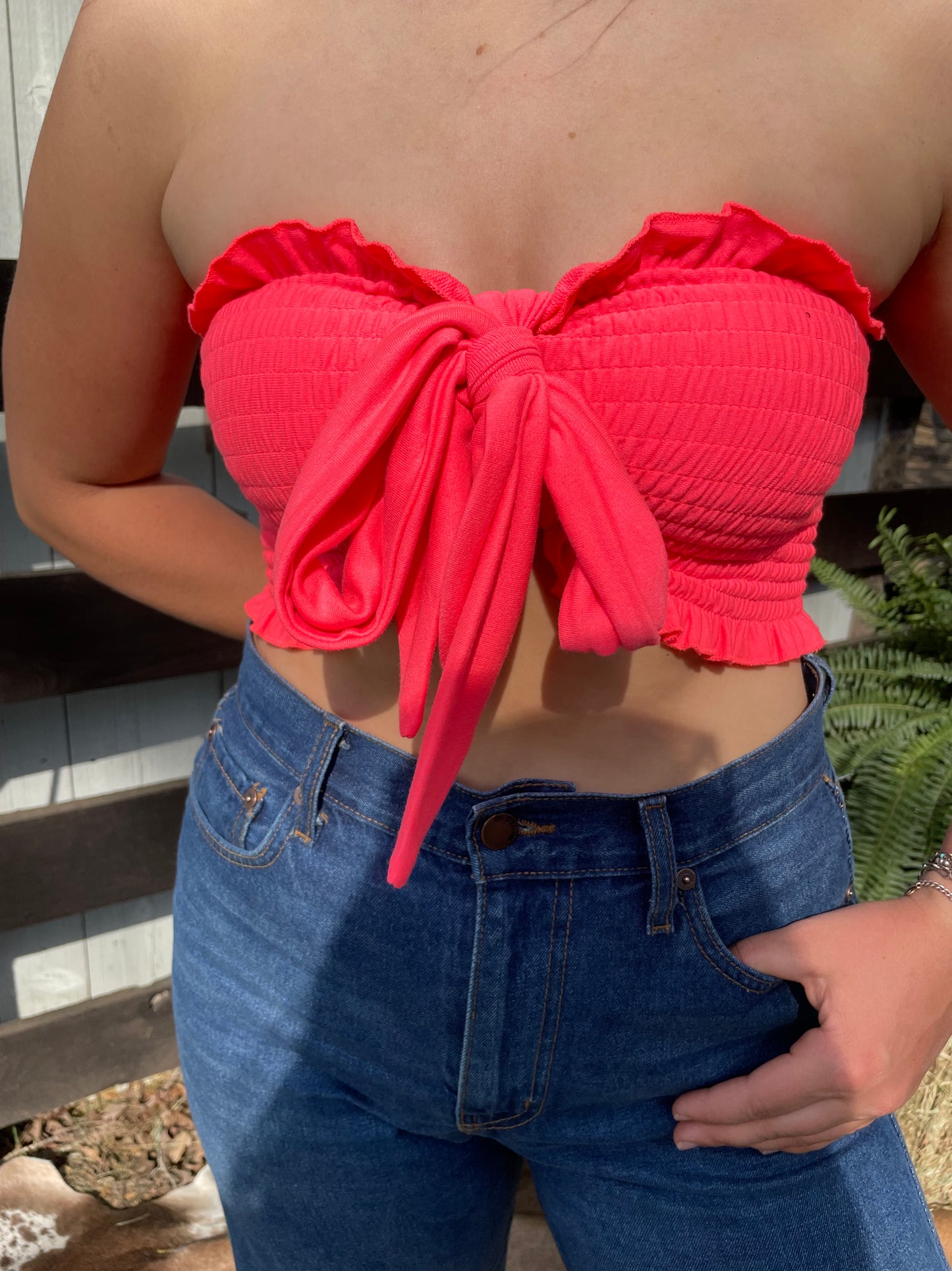 Two-Way Crinkle Tube Top in Neon Pink