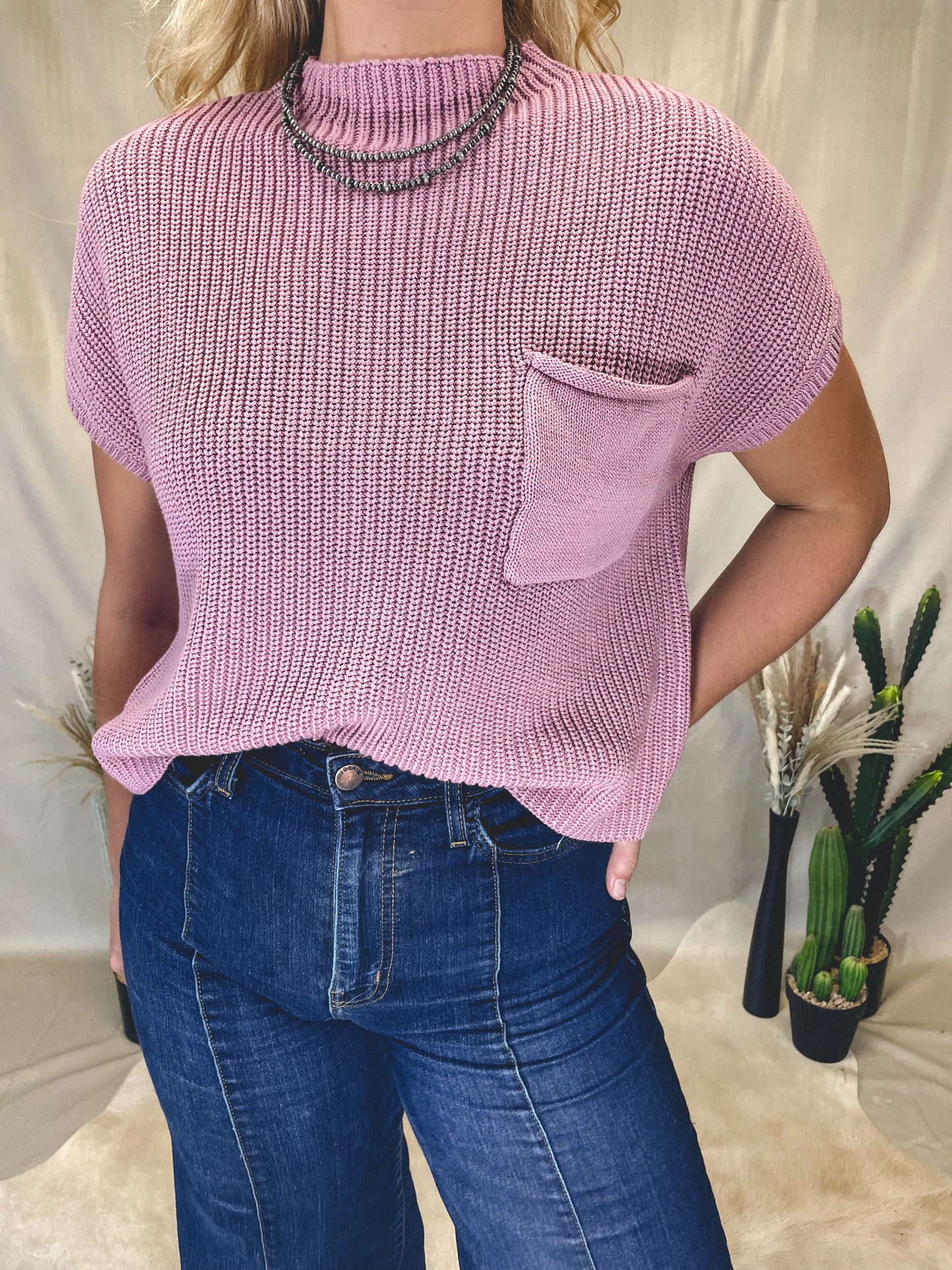 Basic Short Sleeve Cropped Sweater in Dusty Rose