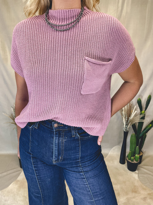 Basic Short Sleeve Cropped Sweater in Dusty Rose