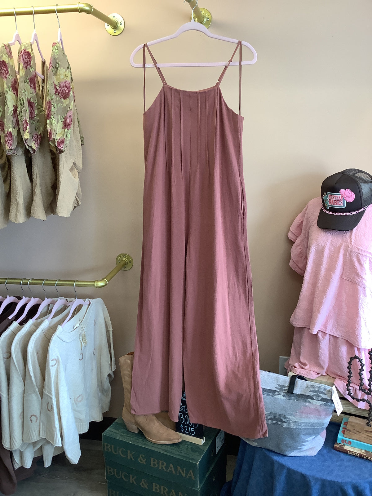 Millie Pleated Linen Feel Jumpsuit // Rust