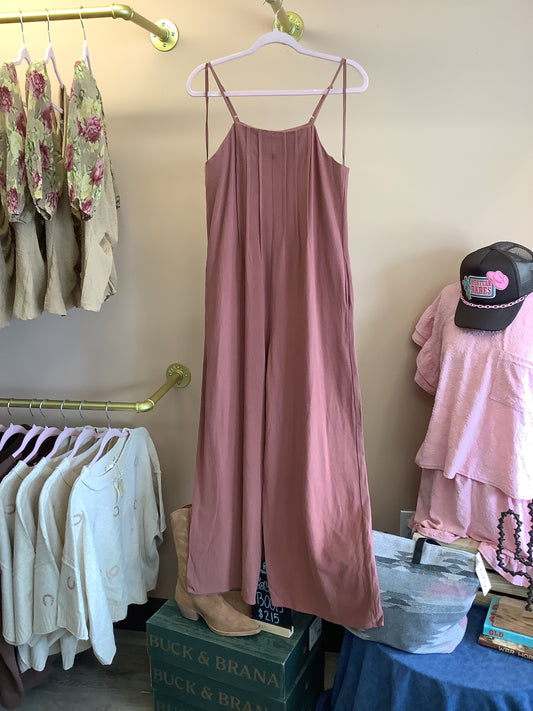 Millie Pleated Linen Feel Jumpsuit // Rust
