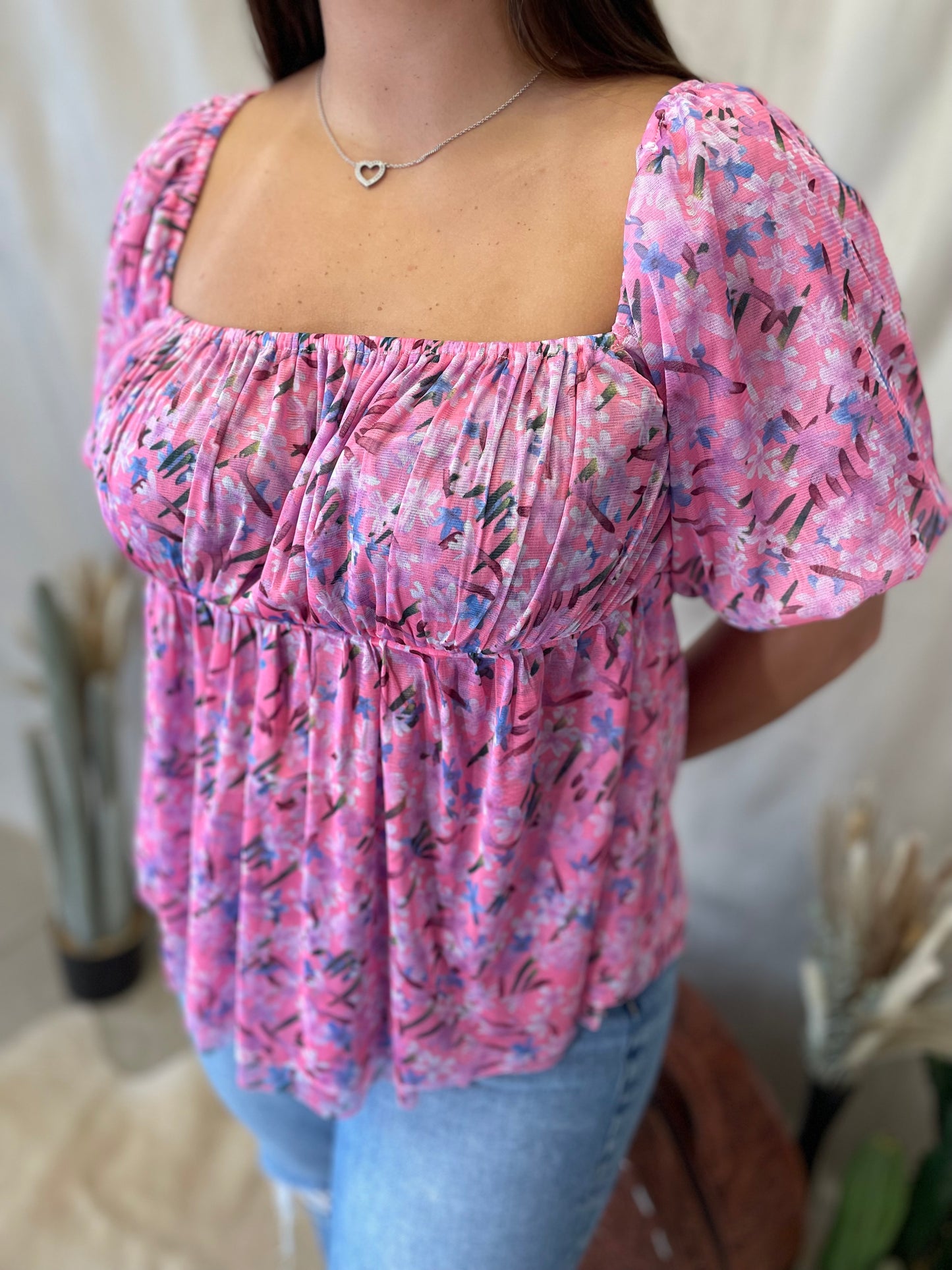 Floral Babydoll Top in Pink