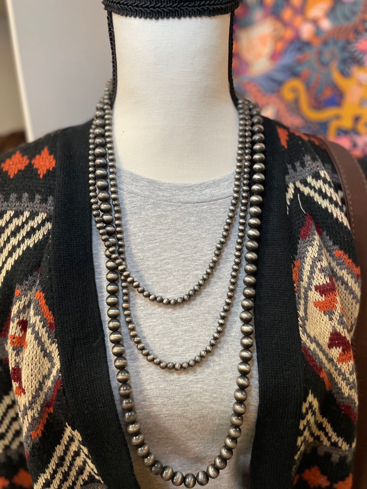 Triple Strand Chunky Navajo Pearl Necklace