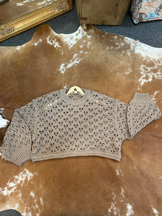 Cropped Knit Sweater // Mocha Multi