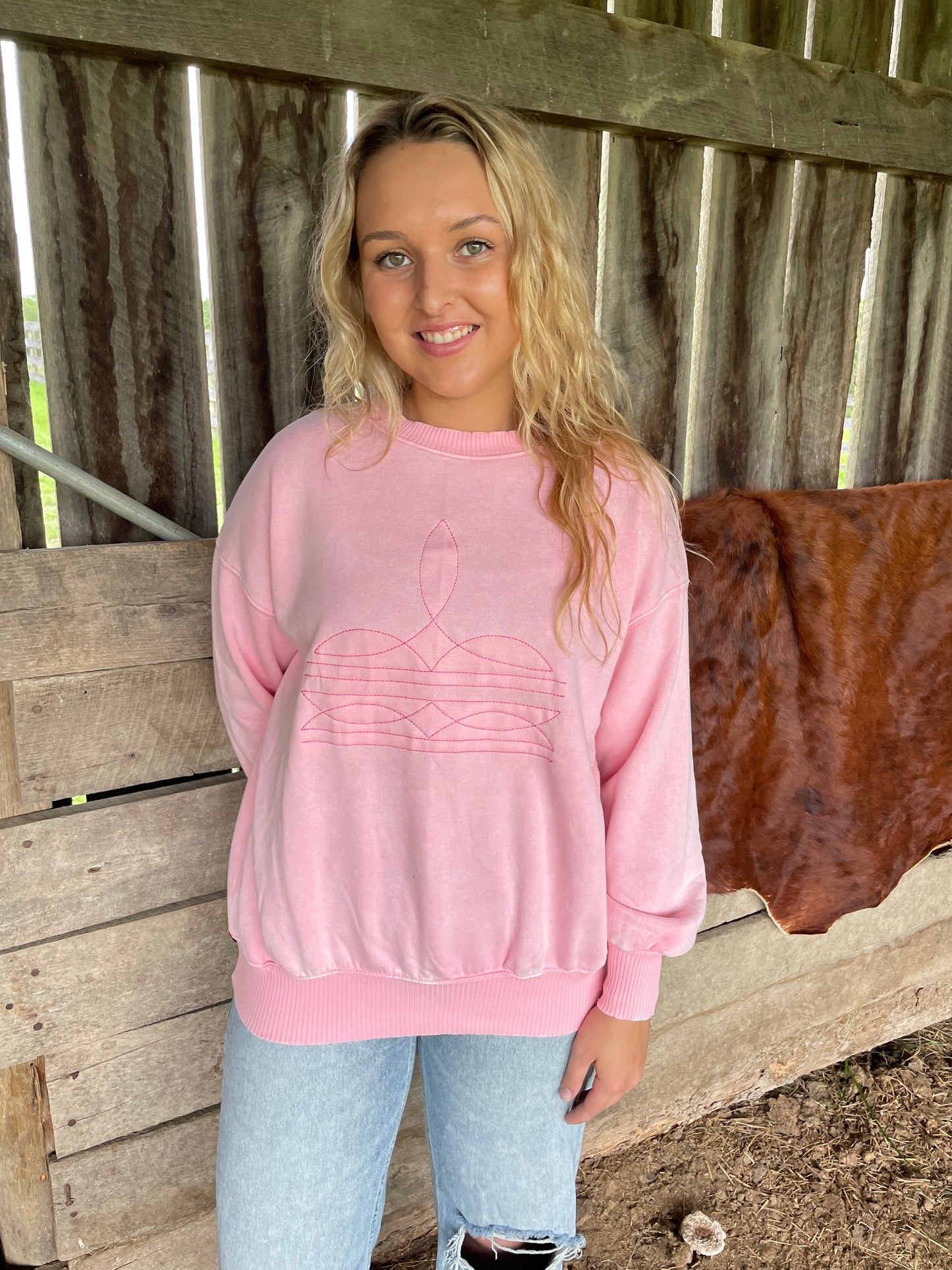 Boot Stitch Crewneck Sweatshirt in Pink