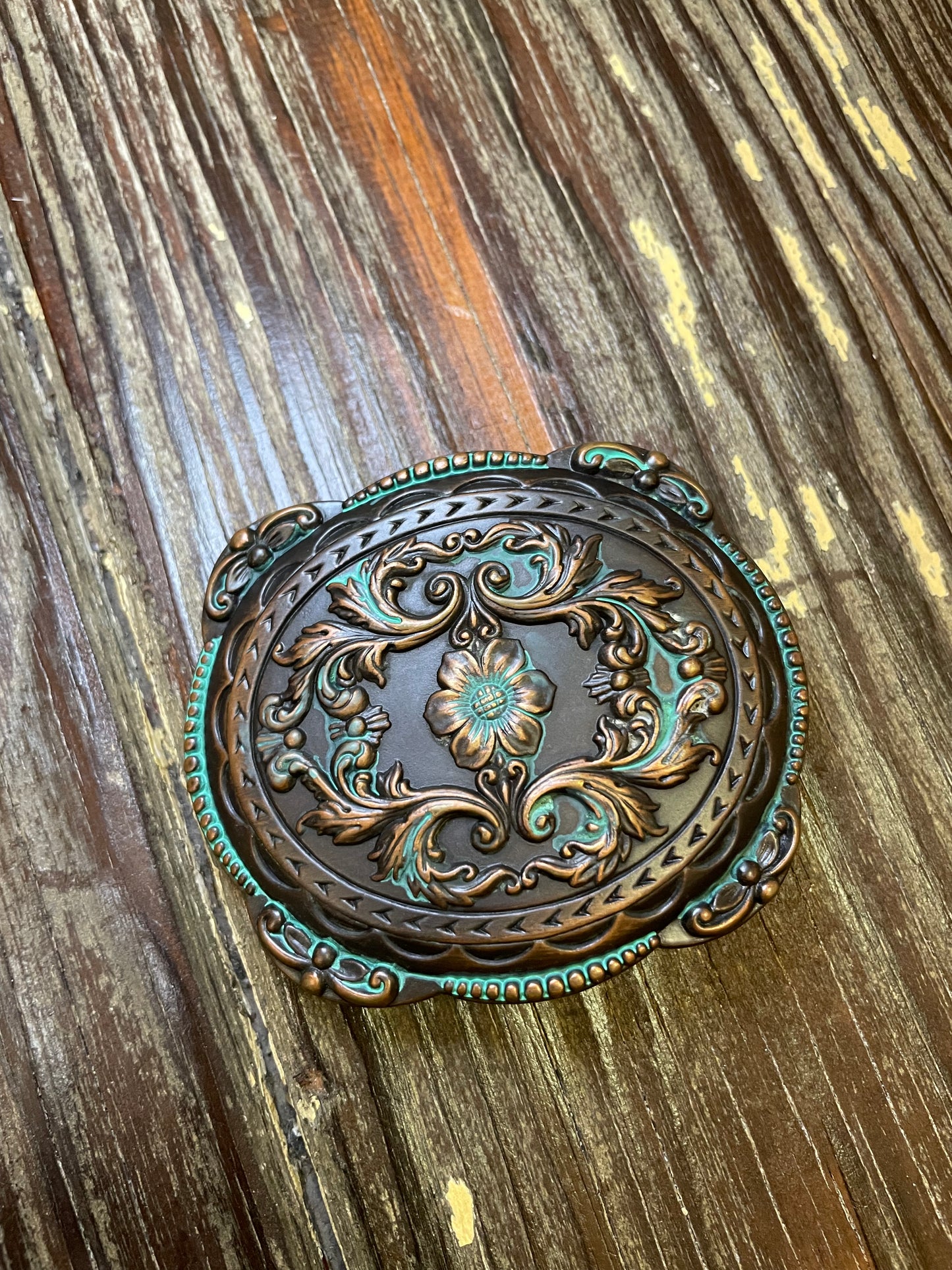 Brass Patina Floral Belt Buckle