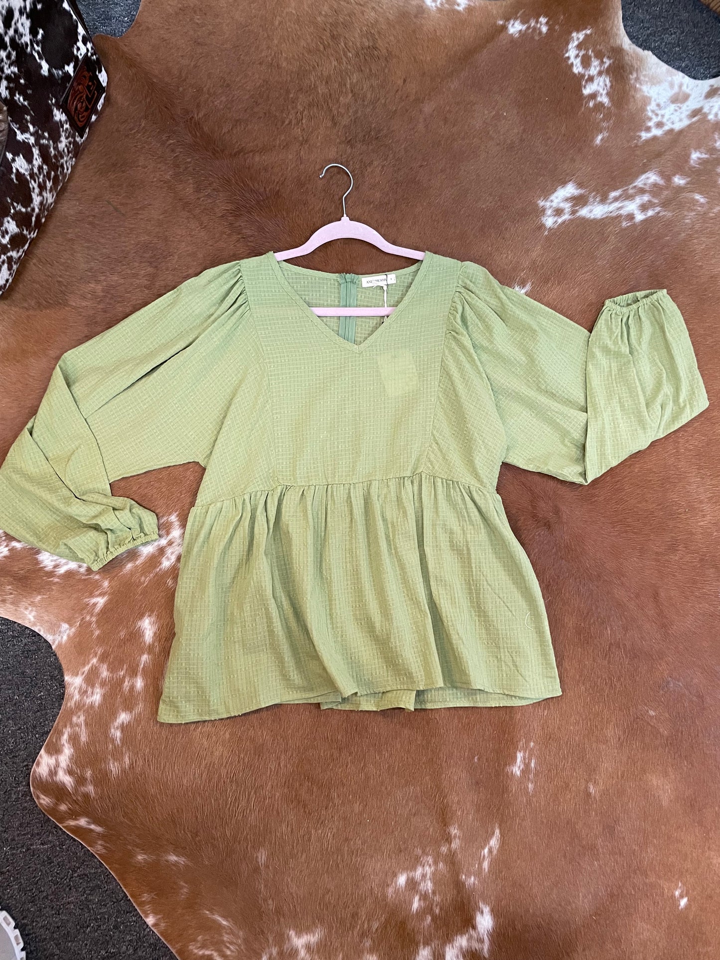Waffle Peplum Top // Green