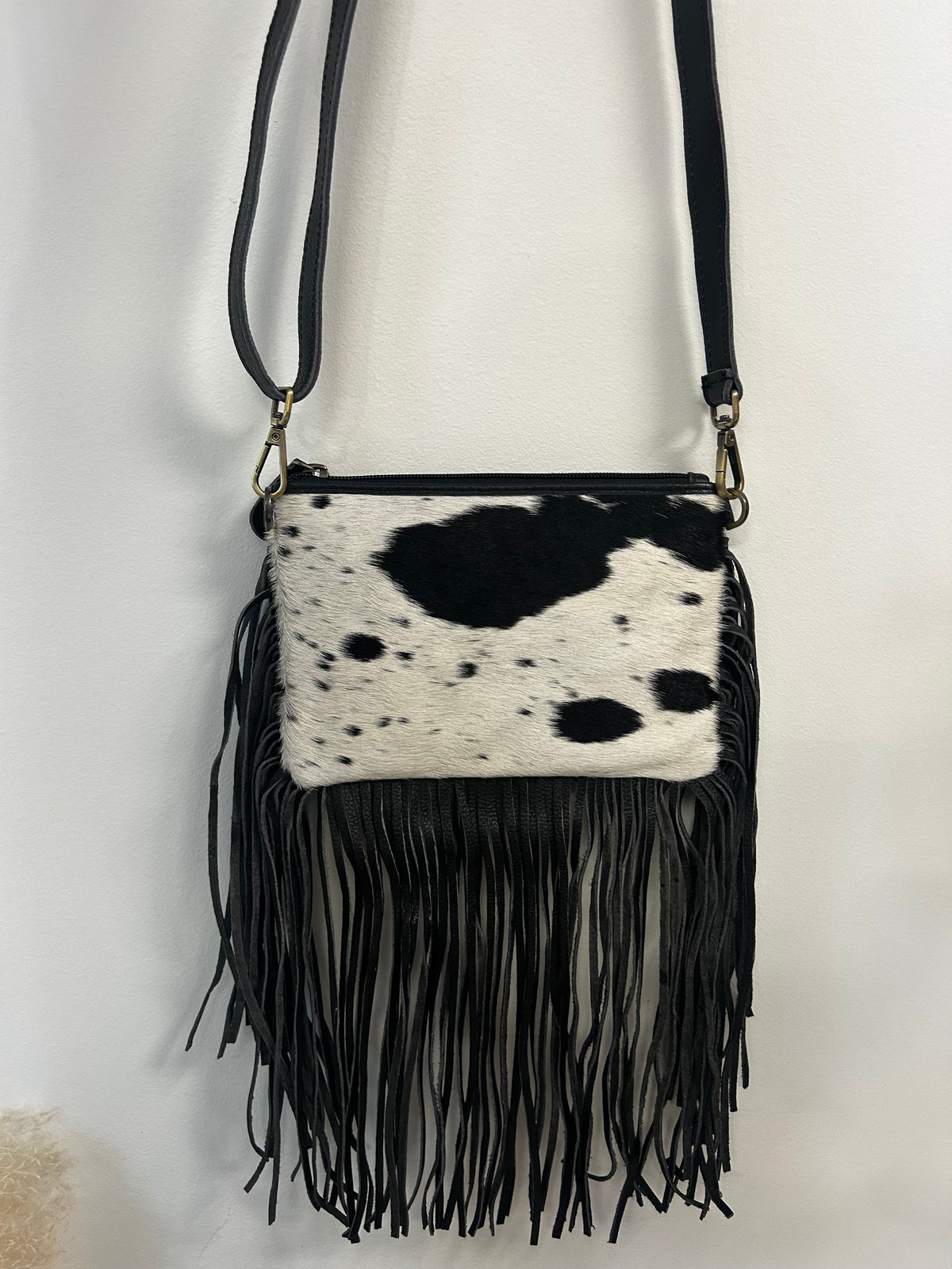 Small Fringe Cow Hide Crossbody // Black