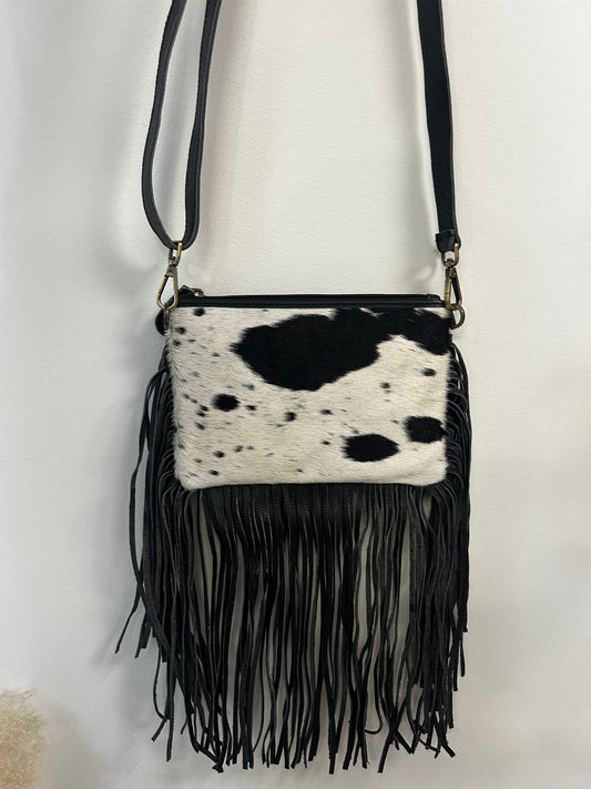 Small Fringe Cow Hide Crossbody // Black