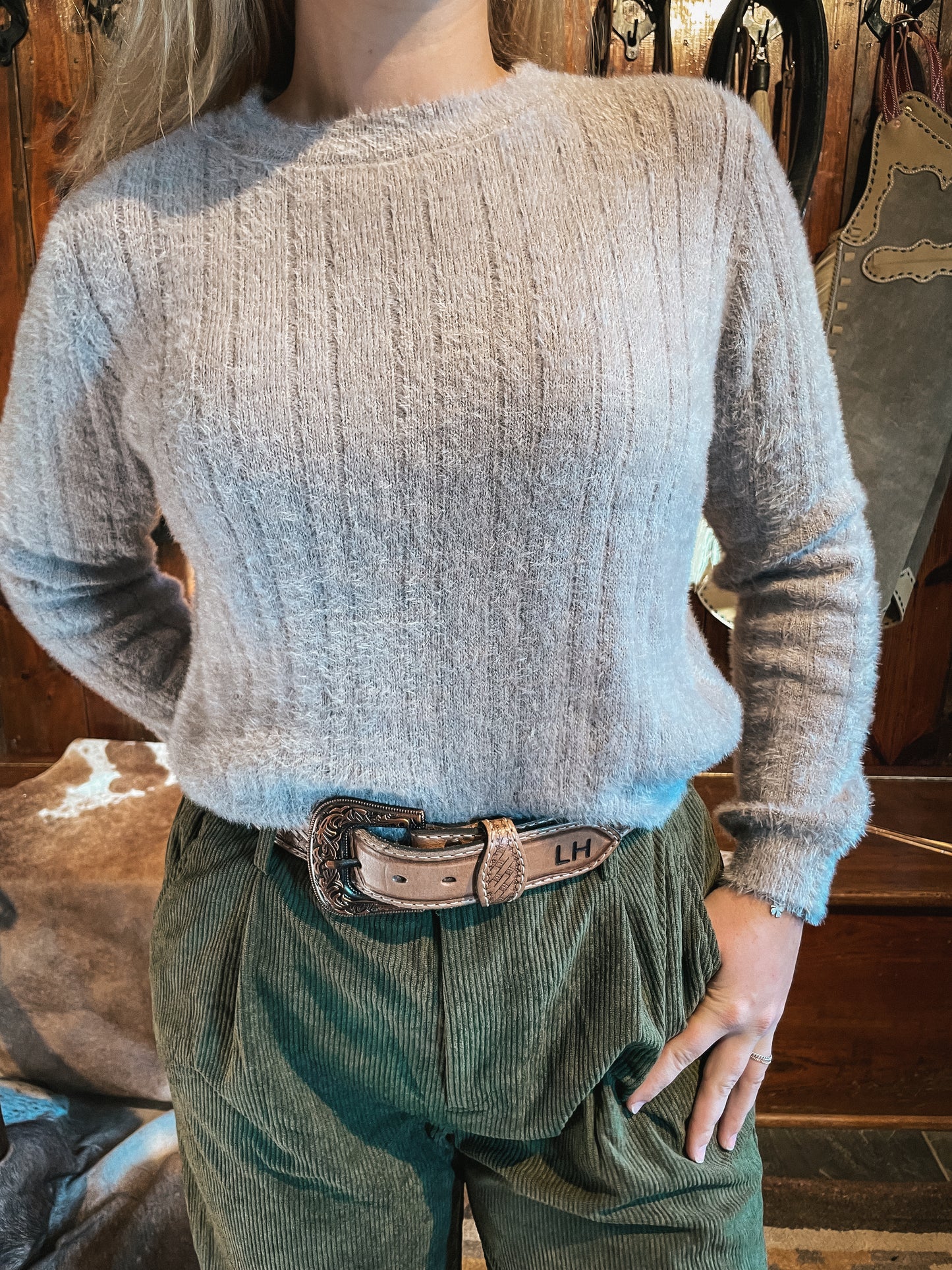 Savanna Basic Crewneck Sweater in Taupe