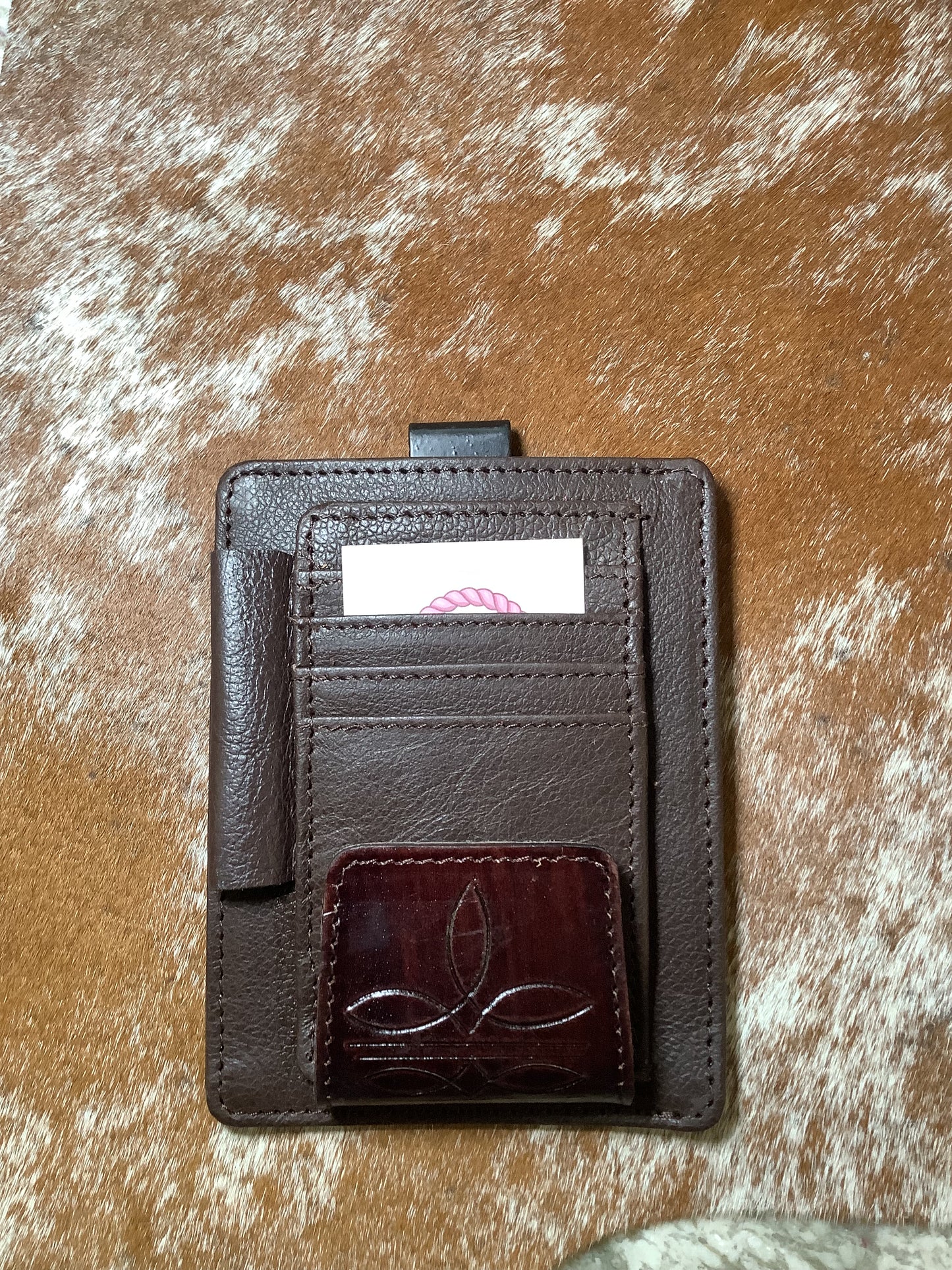 Boot Stitch Visor Organizer Clip in Brown Leather