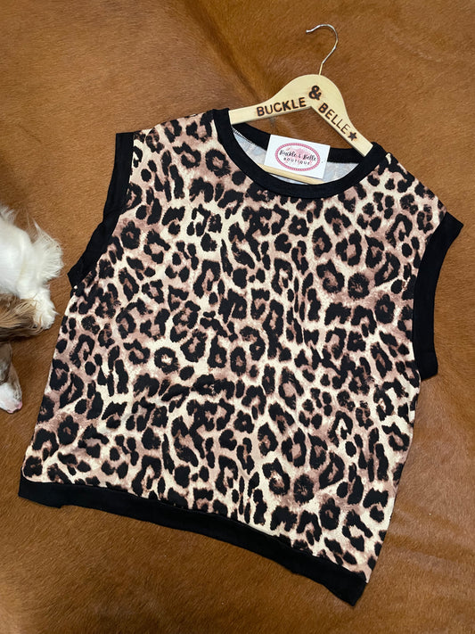 Natural Leopard Sleeveless Knit Top