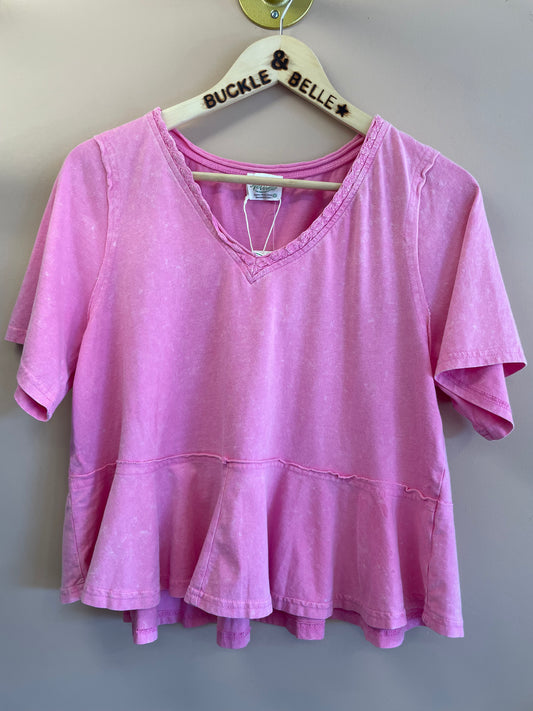 Flowy Mineral Wash Top // Pink