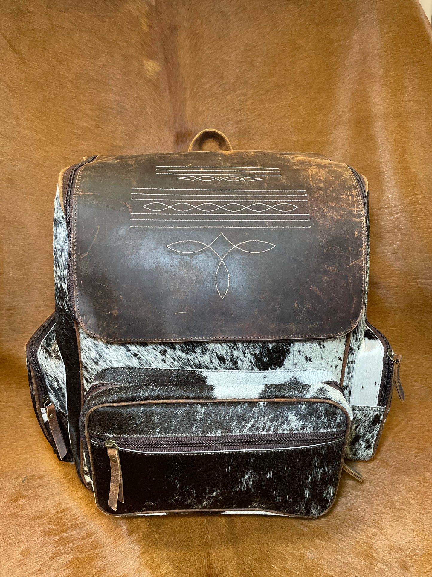 Genuine Cowhide & Leather Boot Stitch Backpack No. 1