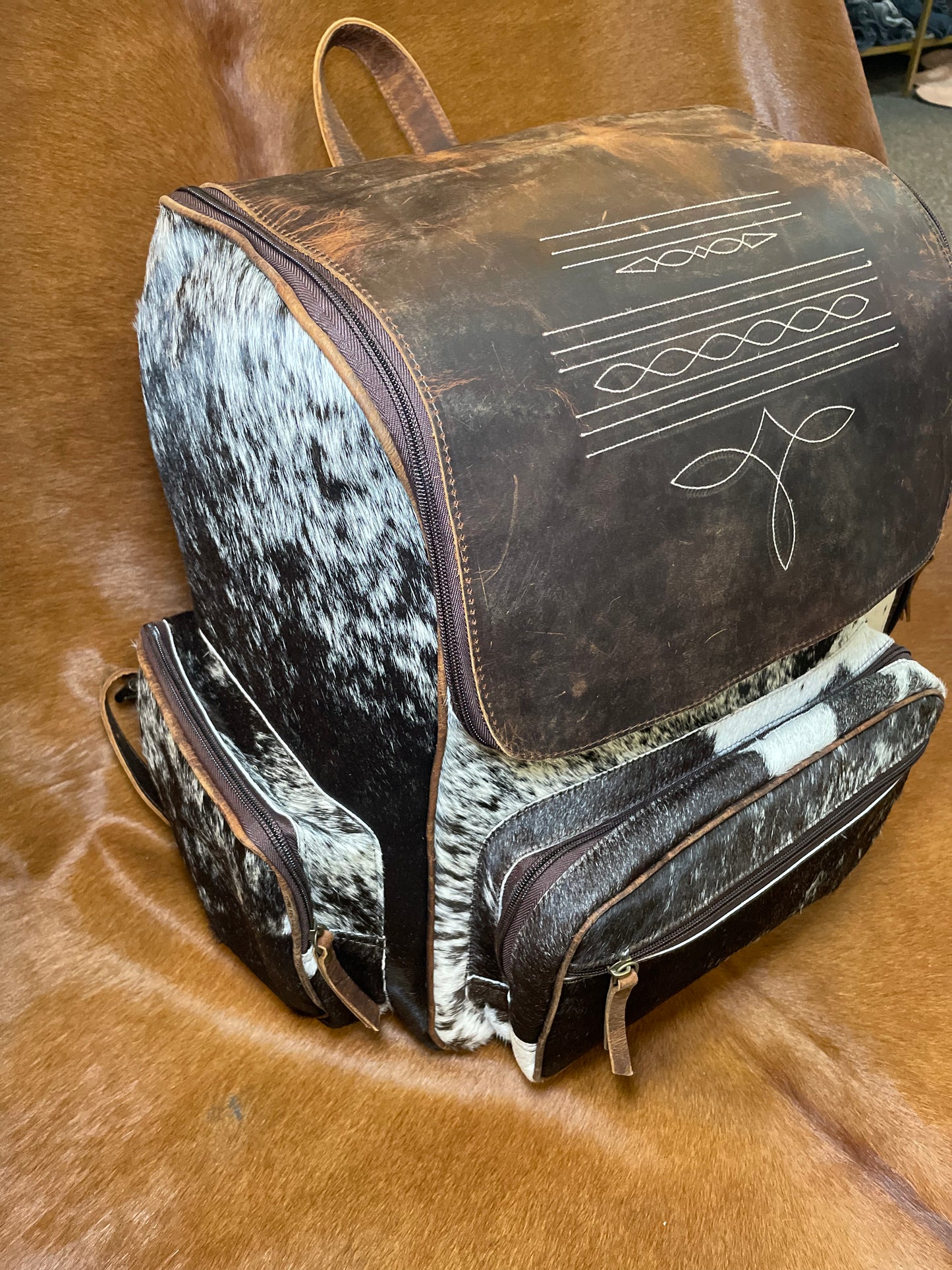 Genuine Cowhide & Leather Boot Stitch Backpack No. 1