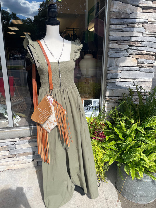 Smocked Ruffle Sleeve Jumpsuit // Olive
