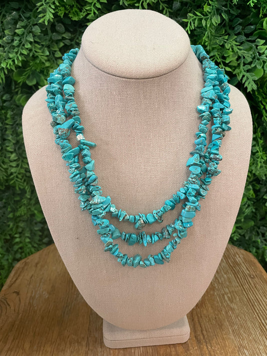Three Strand Turquoise Chip Necklace