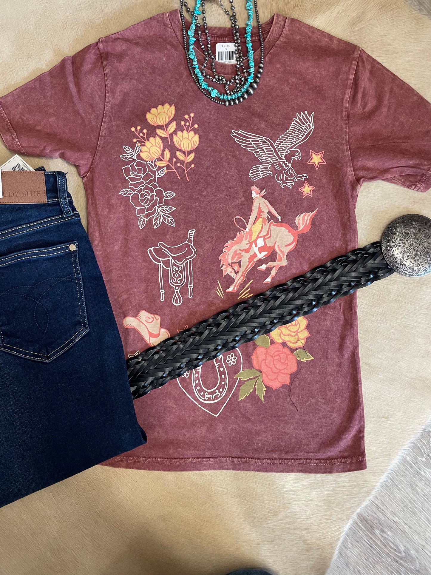 Cowgirl Sketchbook Mineral Wash Graphic Tee // Rust