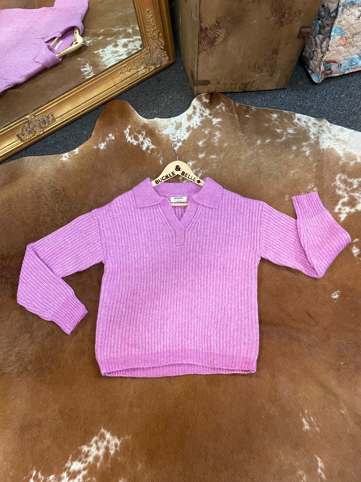 Collared V-Neck Sweater // Mauve