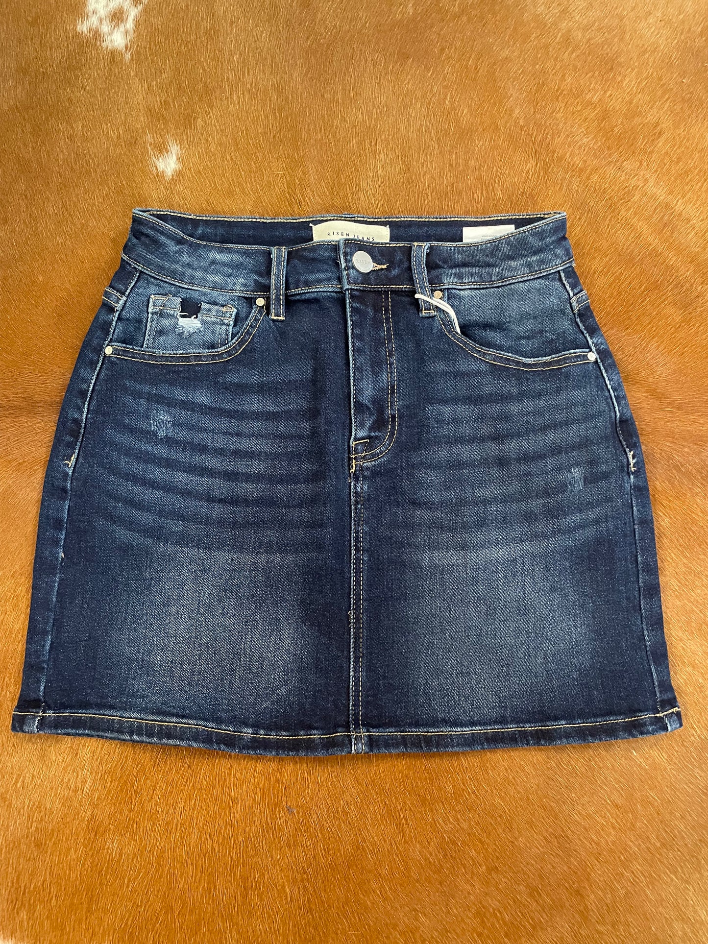 Risen Stretchy Denim Mini Skirt // Dark Wash