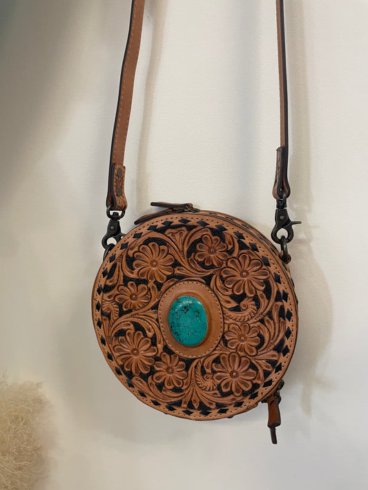 Fully Tooled Canteen Crossbody Bag // Turquoise Stone