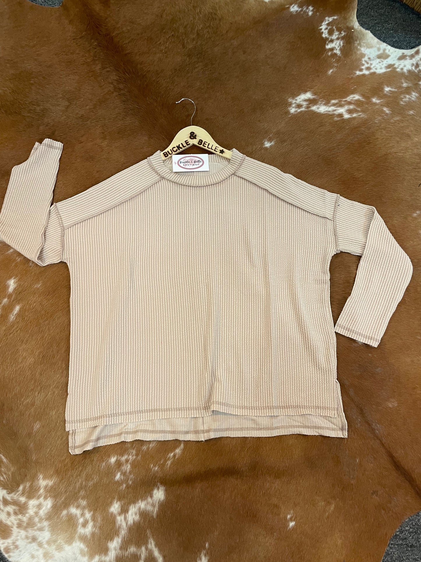 Yuma Ribbed Lightweight Crewneck Top // Sand