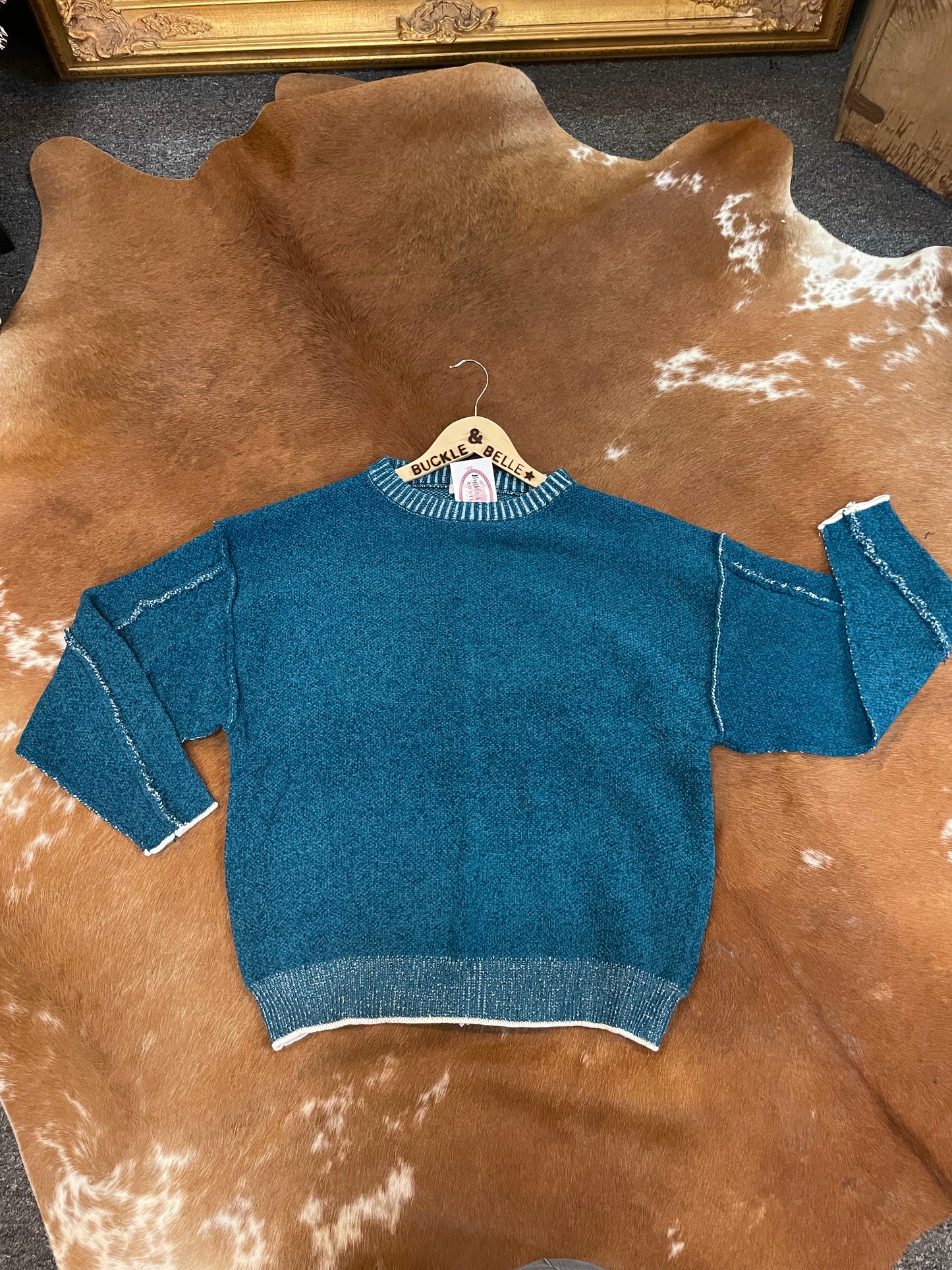 Marfa Reverse Hem Sweater // Turquoise