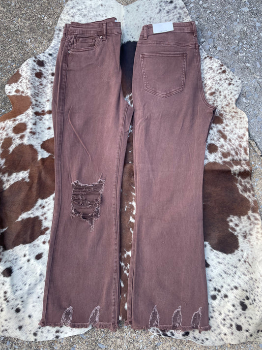 Annie Distressed Straight Leg Jeans // Brown