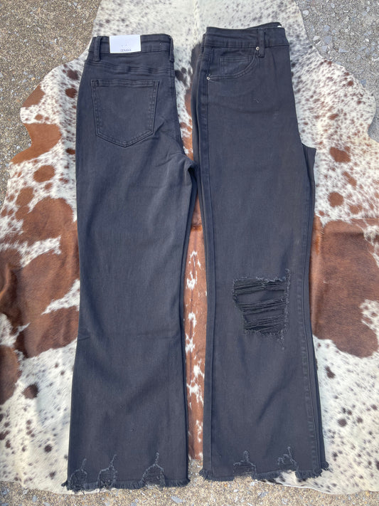 Annie Distressed Straight Leg Jeans // Black