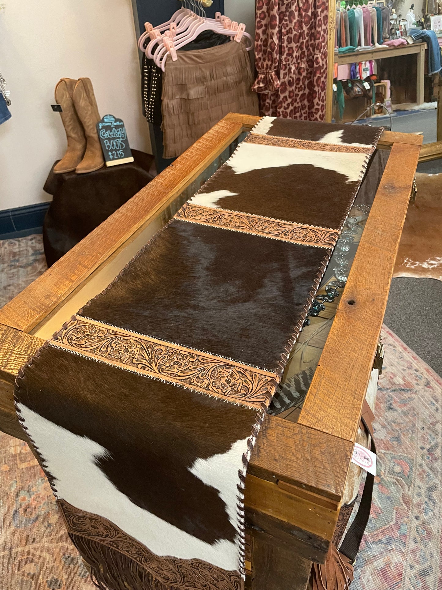 Genuine Cowhide Table Runner with Fringe No. 2