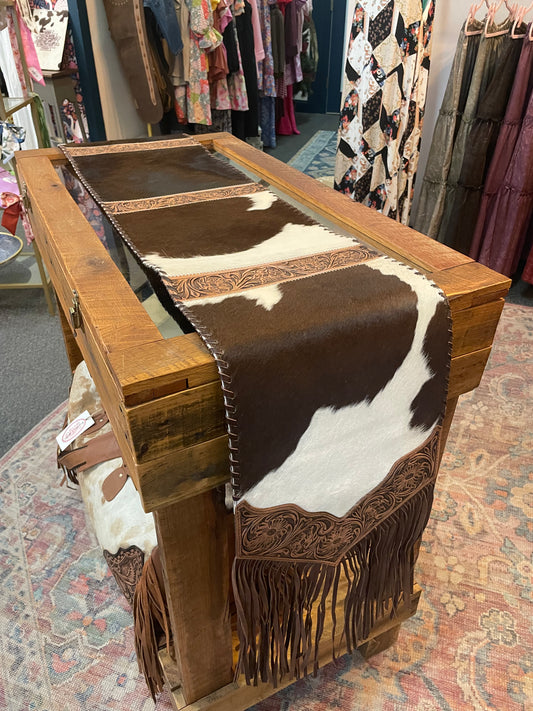 Genuine Cowhide Table Runner with Fringe No. 2