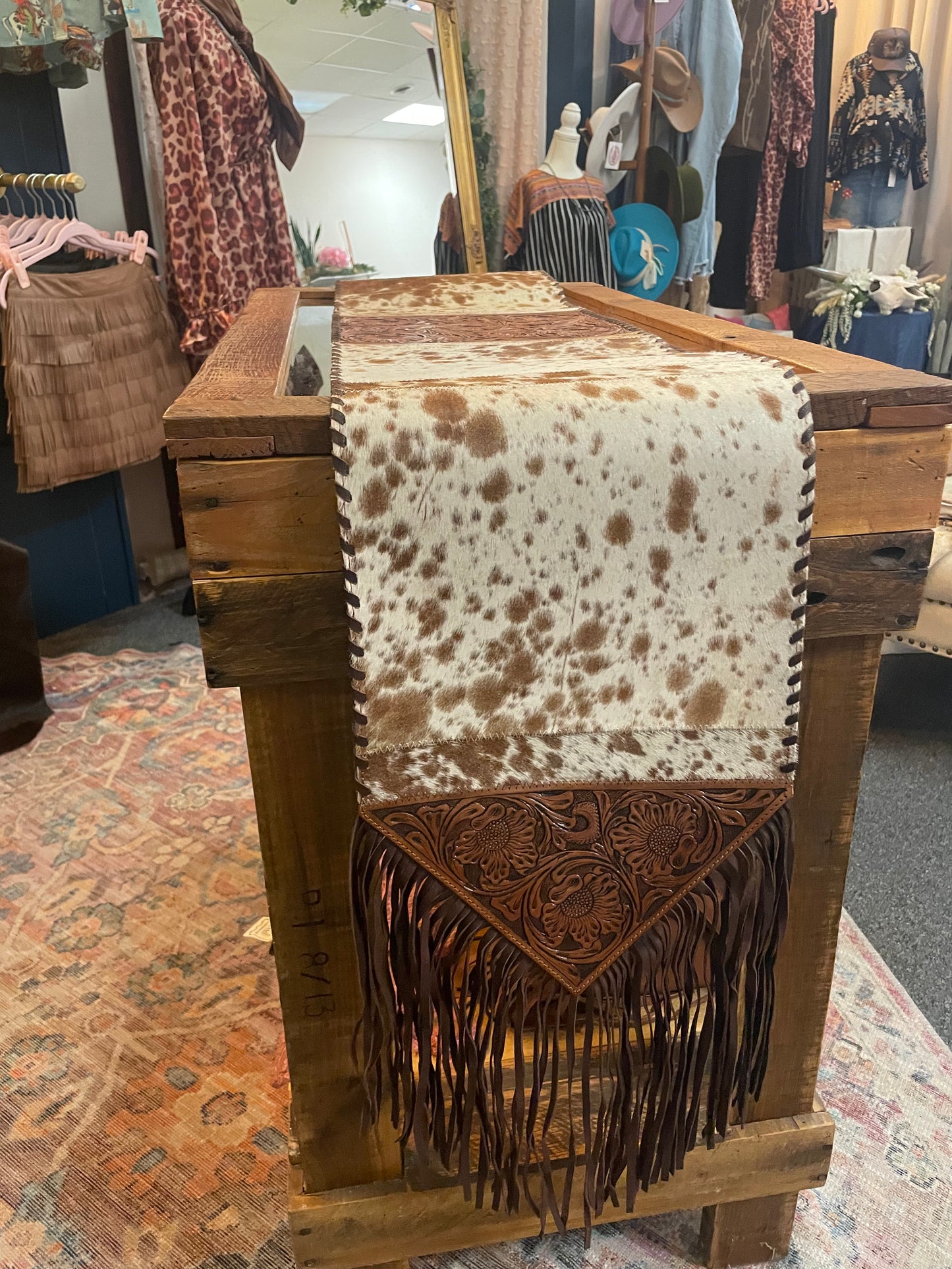 Genuine Cowhide Table Runner with Fringe No. 1