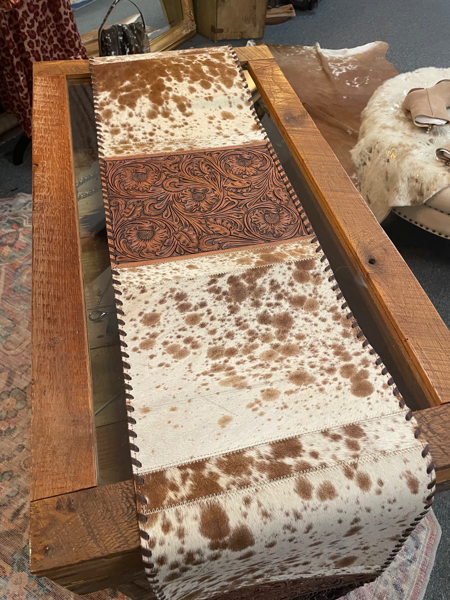 Genuine Cowhide Table Runner with Fringe No. 1