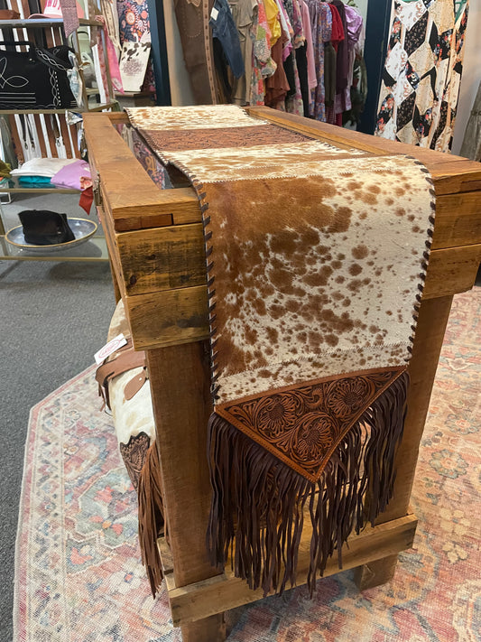 Genuine Cowhide Table Runner with Fringe No. 1