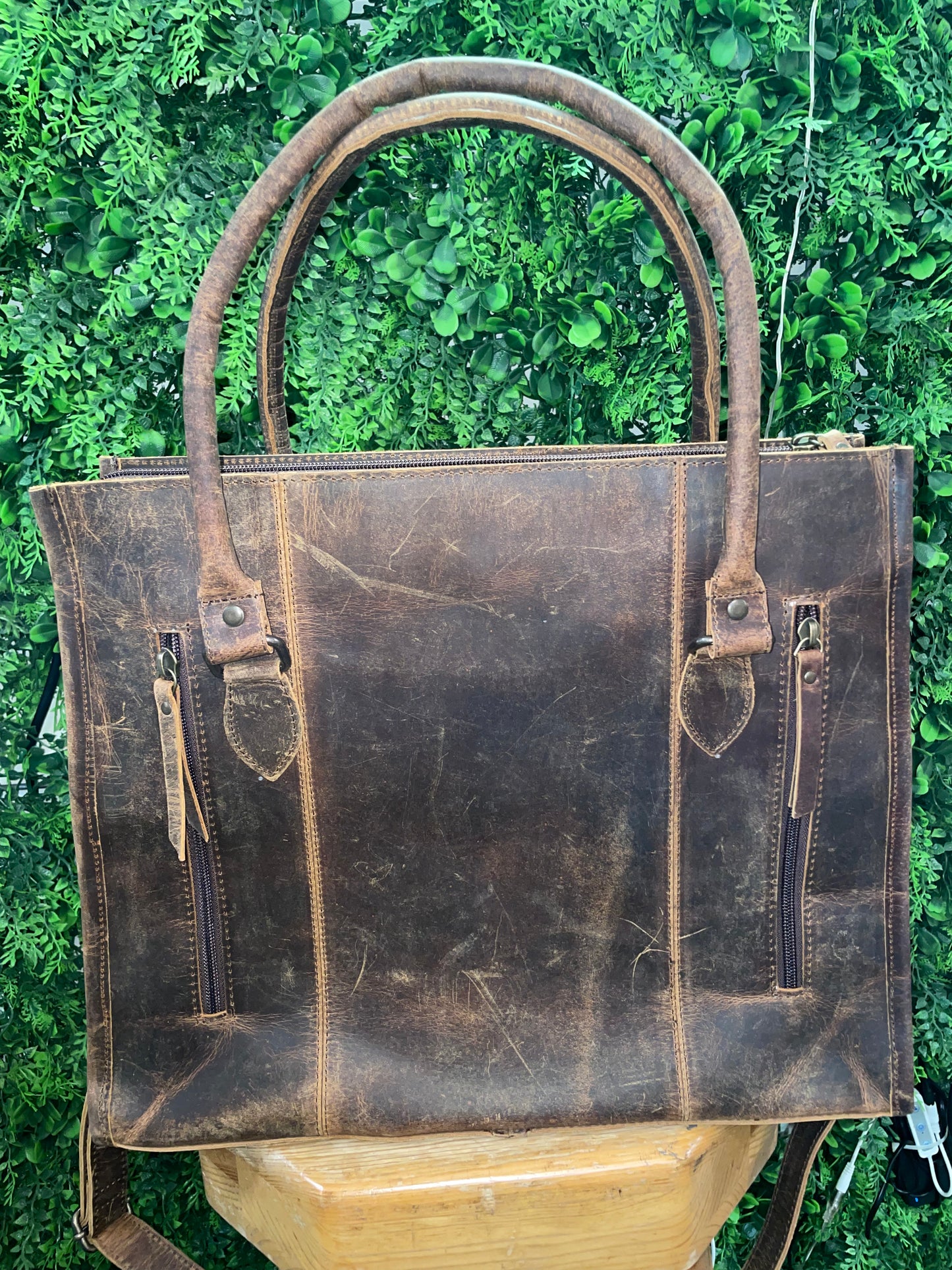 Genuine Tooled Leather & Cowhide Tote Bag