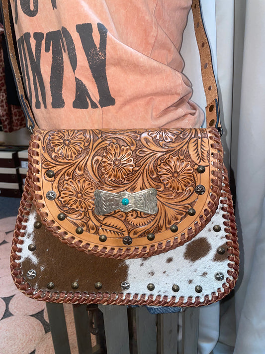 Western Studded Leather Crossbody Purse