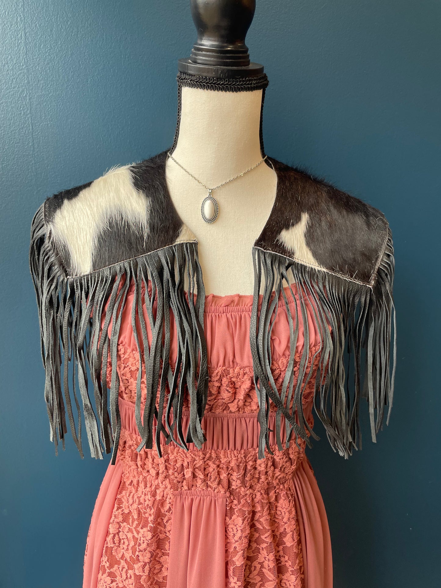 Genuine Cowhide Fringe Statement Cape // Black
