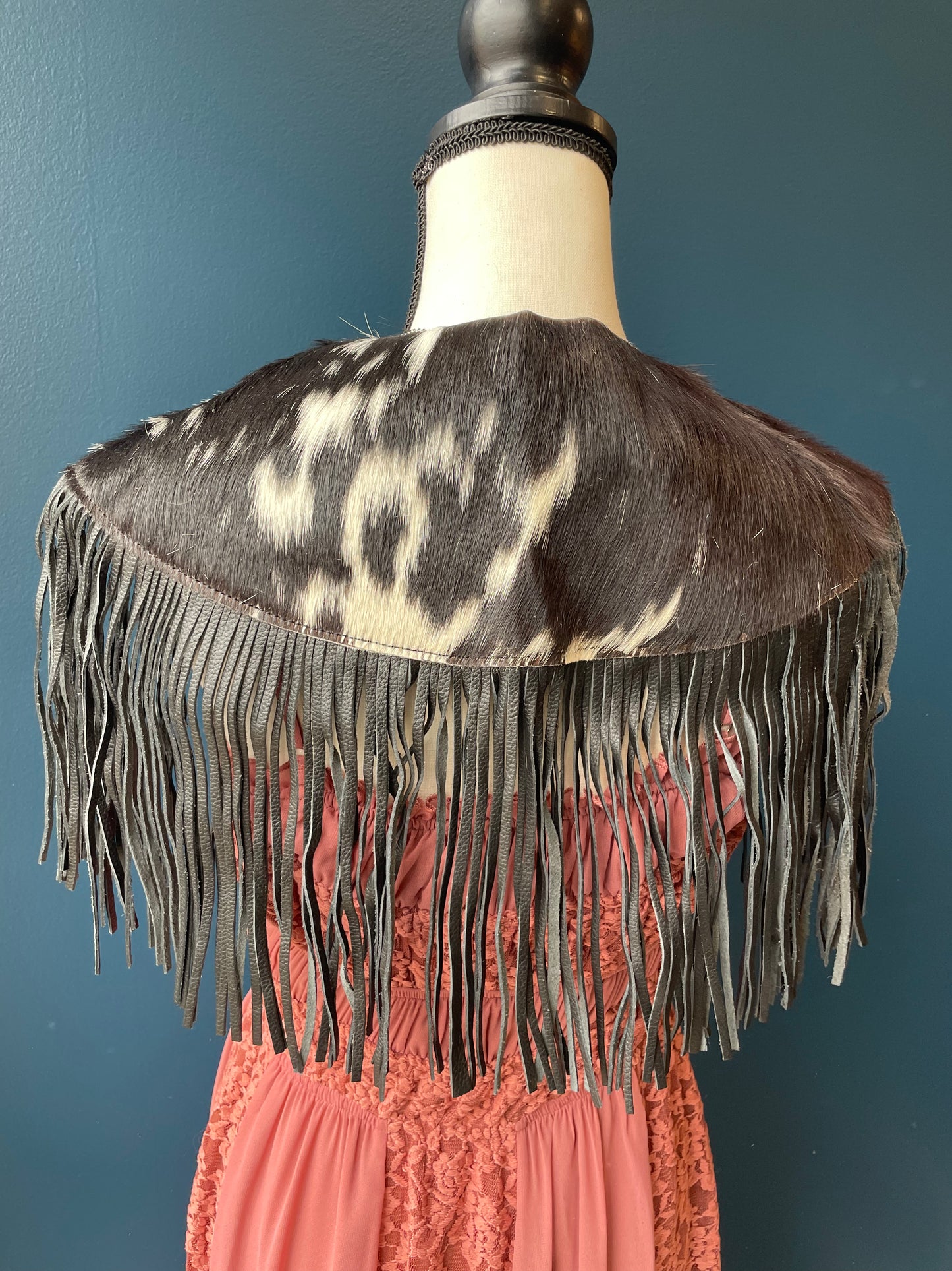 Genuine Cowhide Fringe Statement Cape // Black