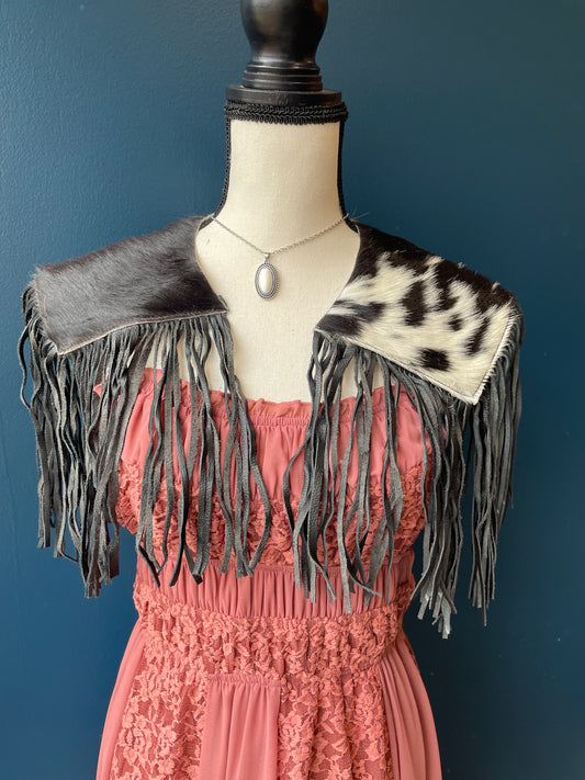 Genuine Cowhide Fringe Statement Cape // Black