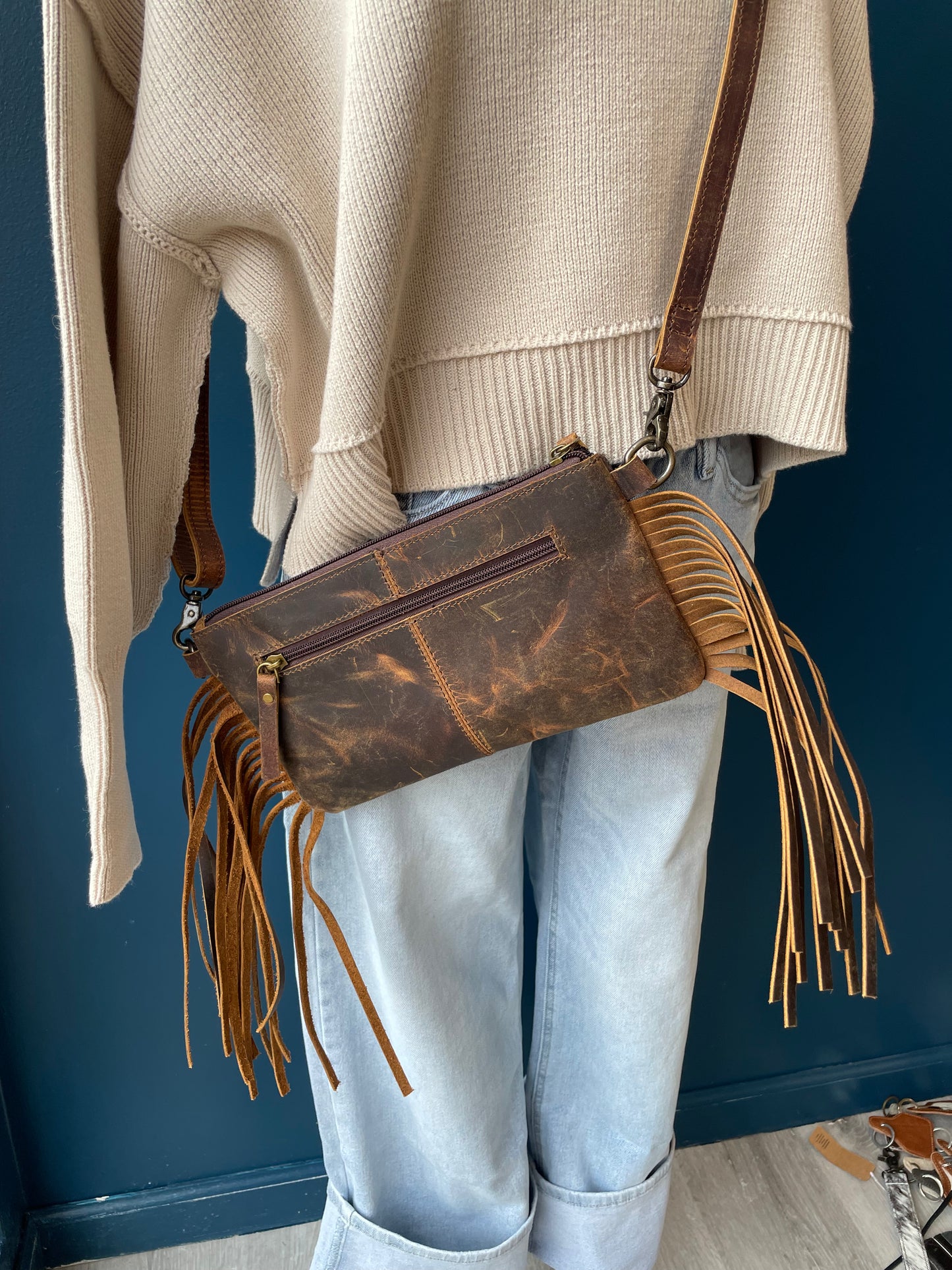 Maverick Cowhide Crossbody Purse // Fringe
