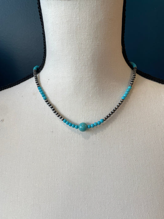 Turquoise & Navajo Pearl Drop Necklace