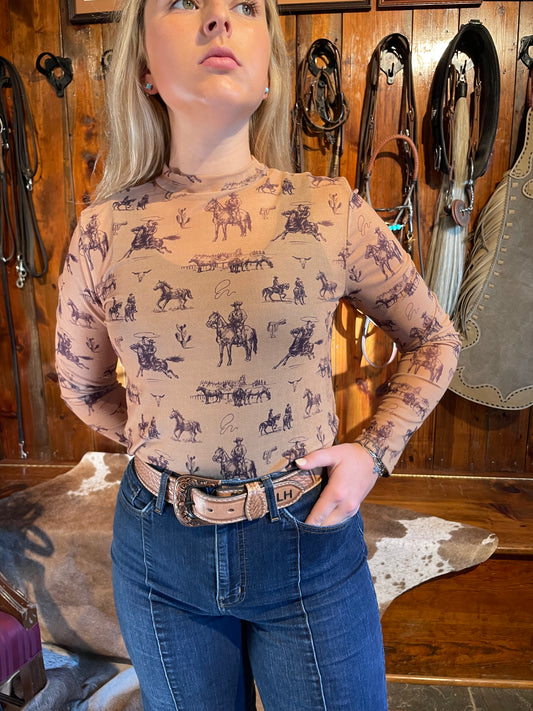 Western Mesh Layering Top in Wild West