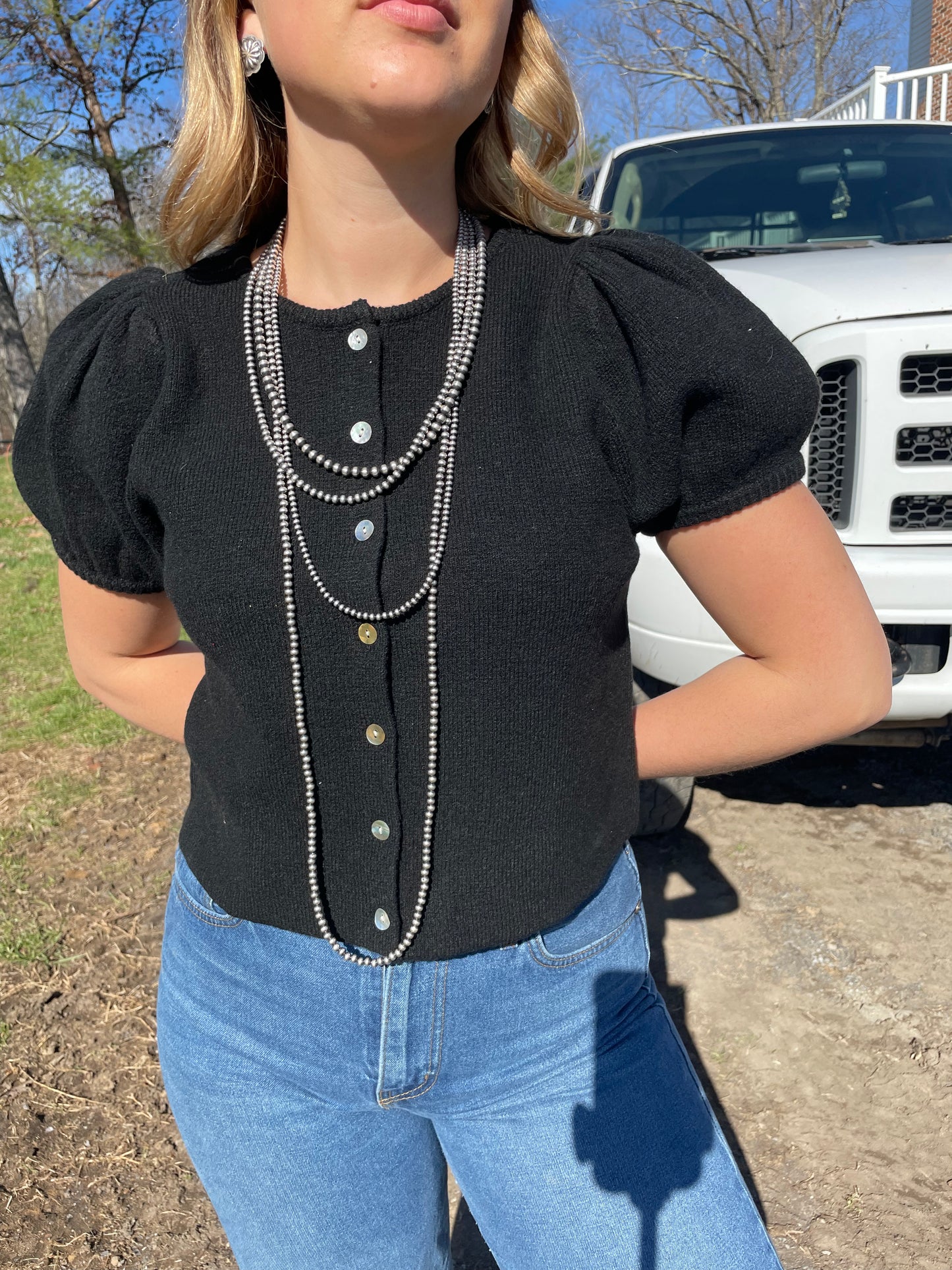 Puff Short Sleeve Cardigan // Black