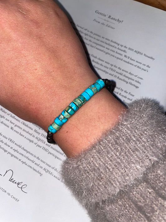 Turquoise Disc + Navajo Pearl Stretch Bracelet