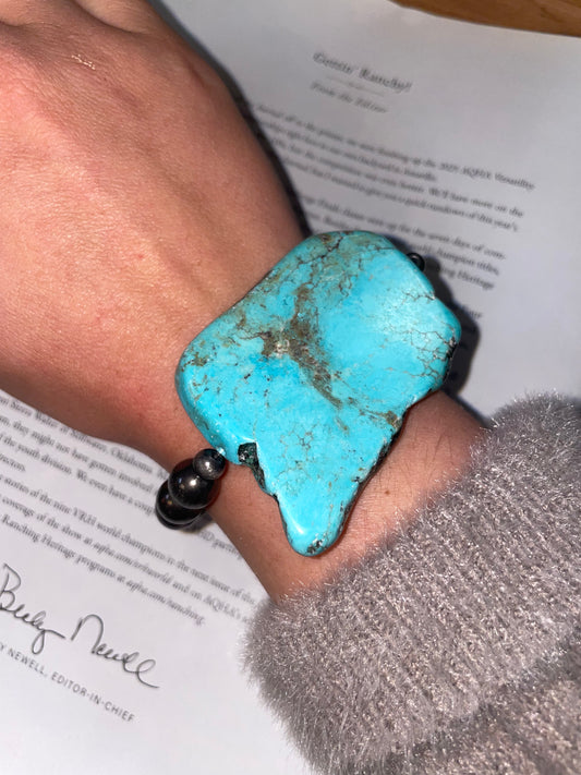 Turquoise Slab Navajo Pearl Stretch Bracelet